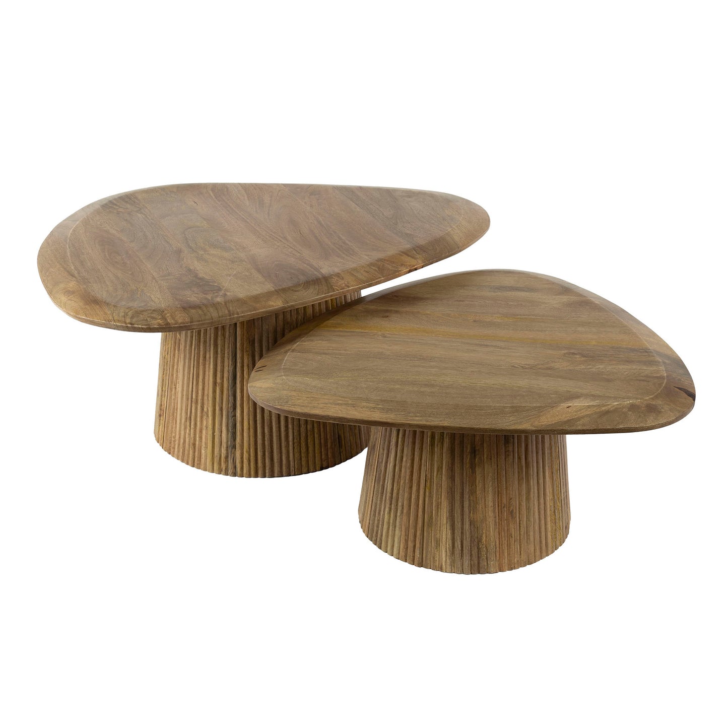 Wave Salontisch-Set aus Mangoholz (2-teilig) – Sandfarbene Couchtische mit einzigartigem Wave-Design