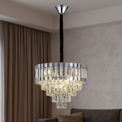 Luxus Silber Kristall Kronleuchter – Runde LED Hängeleuchte für Esszimmer & Wohnzimmer Ø45