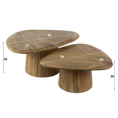 Wave Salontisch-Set aus Mangoholz (2-teilig) – Sandfarbene Couchtische mit einzigartigem Wave-Design