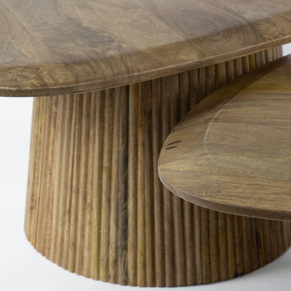 Wave Salontisch-Set aus Mangoholz (2-teilig) – Sandfarbene Couchtische mit einzigartigem Wave-Design