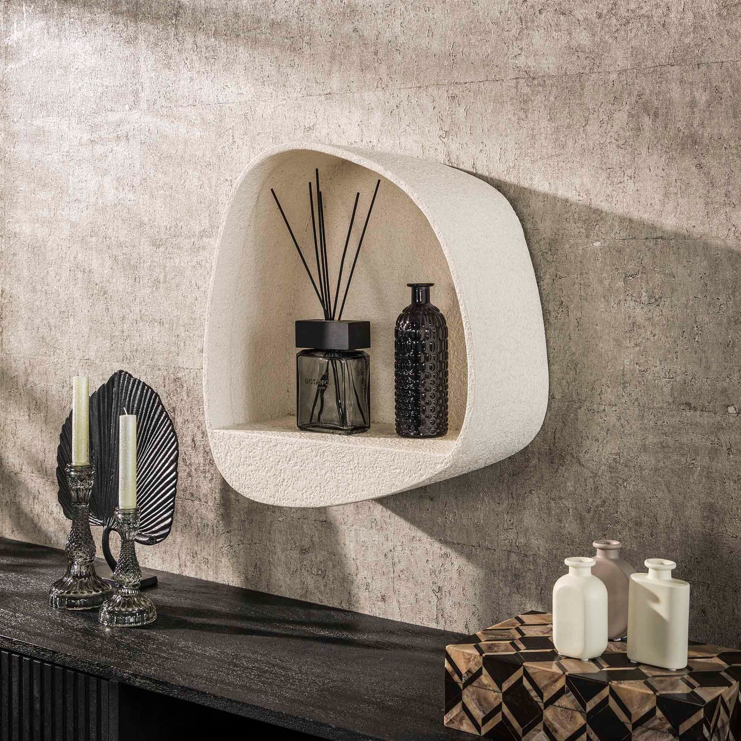 Wandregal Altara Wide 44x21x49 cm – Breites schwebendes Marmorkomposit-Regal