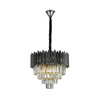 CrystalGlow  Kristall Pendelleuchte Rund – Schwarz Silber LED Kronleuchter ø45