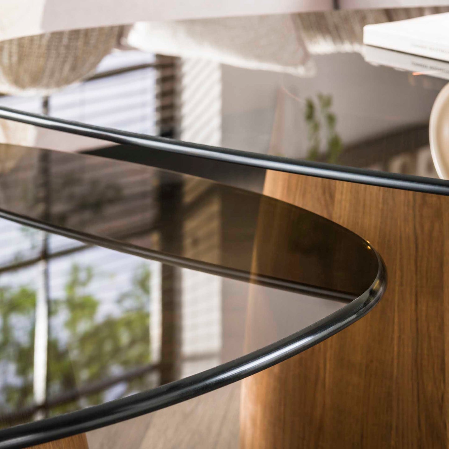 Tinta XL Organische Salontisch-Set aus Rauchglas (2-teilig) – Moderne Couchtische mit Eichenholz-Look (Kopie)