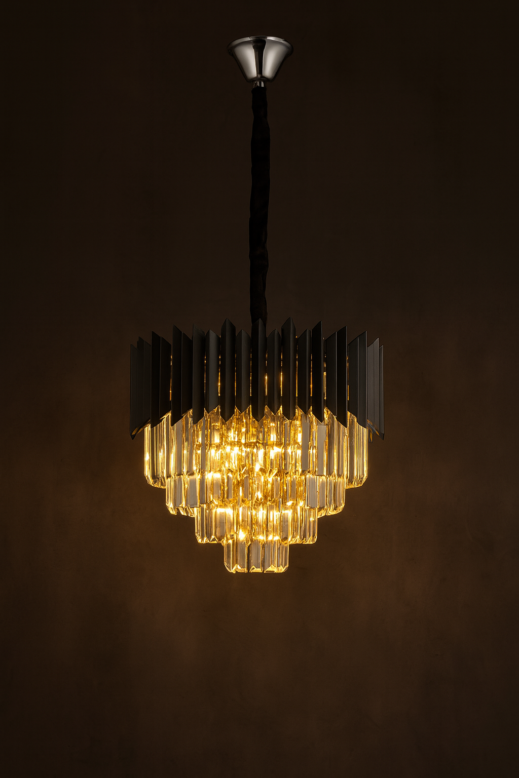 CrystalGlow  Kristall Pendelleuchte Rund – Schwarz Silber LED Kronleuchter ø45