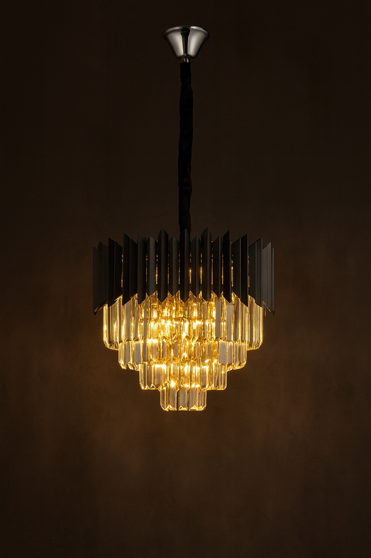 CrystalGlow  Kristall Pendelleuchte Rund – Schwarz Silber LED Kronleuchter ø45