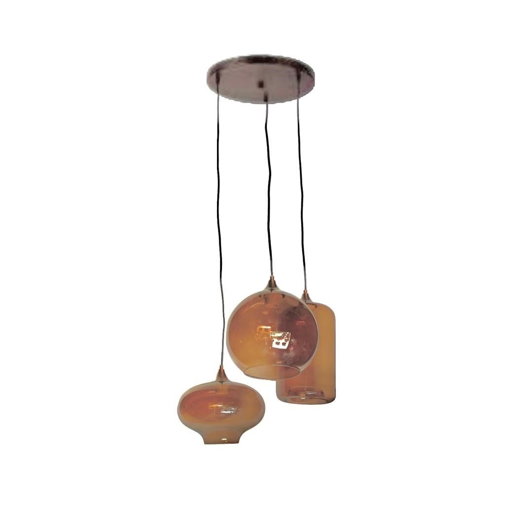 Designer Hängeleuchte „Amber Trio“ – Rauchglas Cluster Lampe