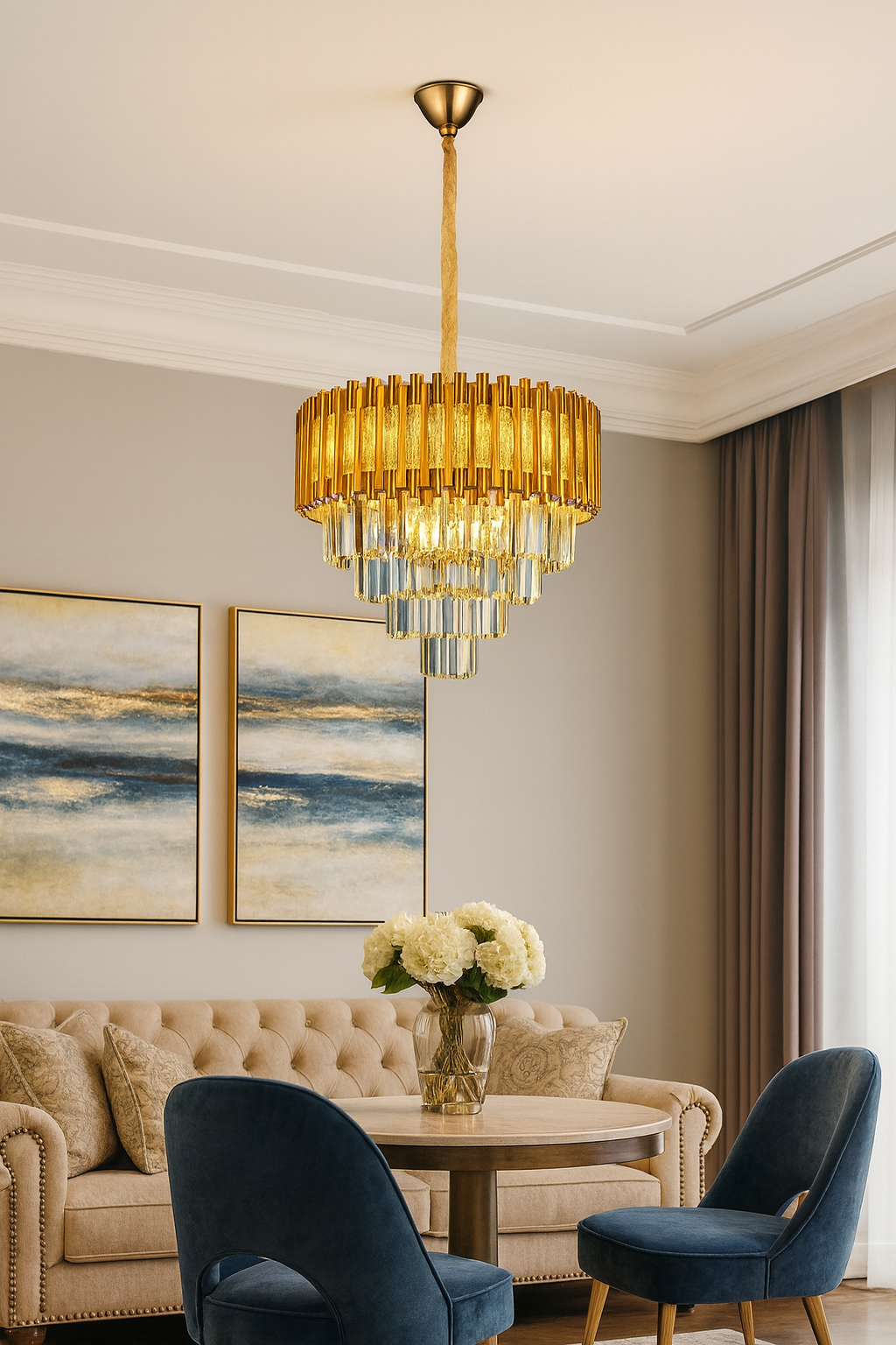 Exklusive Kristall Pendelleuchte Rund –  Gold LED Kronleuchter ø60