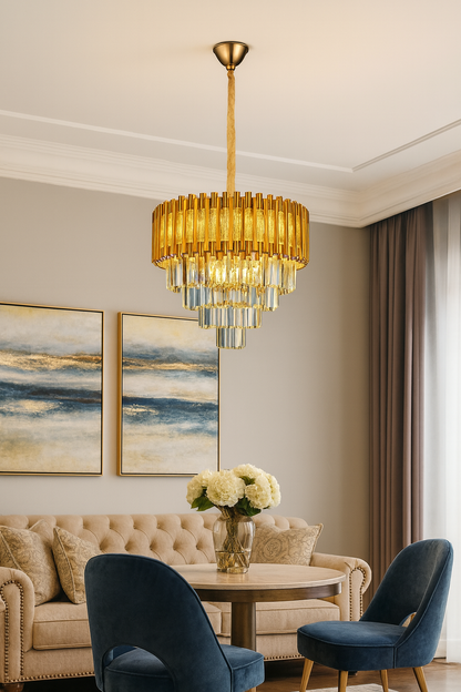 Exklusive Kristall Pendelleuchte Rund –  Gold LED Kronleuchter ø60