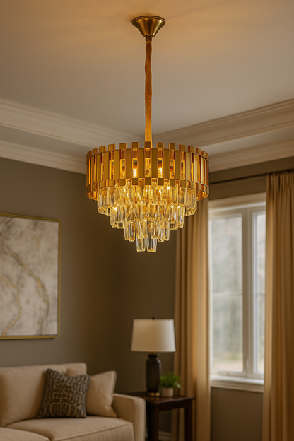 Luxus Gold Kristall Kronleuchter – Runde LED Hängeleuchte für Esszimmer & Wohnzimmer