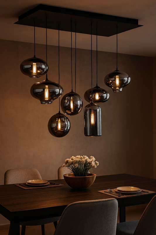 Loft Style Grau Glas Hängeleuchte – Mehrflammige Deckenlampe für Wohnzimmer, Esszimmer und Bar