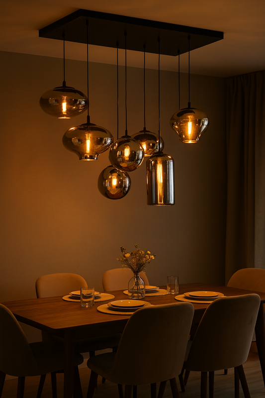 Loft Style Gold Glas Hängeleuchte – Mehrflammige Deckenlampe für Wohnzimmer, Esszimmer und Bar