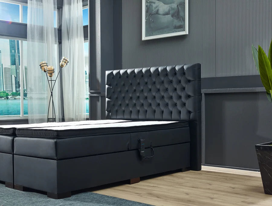 Boxspringbett Laila mit Bettkasten und elektrisch verstellbar in Samtstoff
