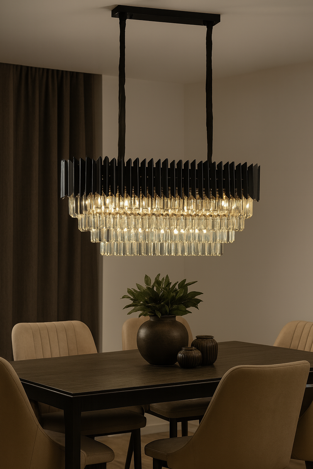 Exklusive Led Kristall Deckenleuchte Schwarz – Rechteckiger Luxus-Kronleuchter