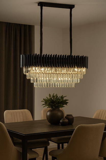 Exklusive Led Kristall Deckenleuchte Schwarz – Rechteckiger Luxus-Kronleuchter